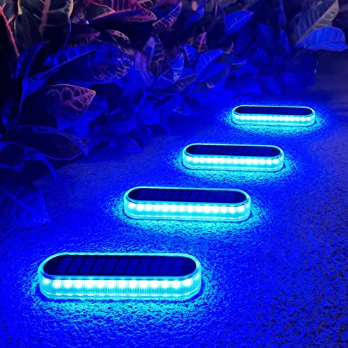 Lacasa Solar Bodenleuchten Aussen, 4 Stück Solarleuchten für Außen Blaues Licht Solarlampen LED Wegeleuchten mit Auto ON/OFF Lichtsensor für Garten Rasen Terrasse Hof Auffahrt, IP68 Wasserdicht von Lacasa