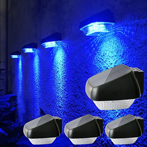 Lacasa Solar Wandleuchte Aussen, 4 Stück Blaues Licht Solarlampen für Außen Garten LED Solarleuchten Solarzaunleuchten mit ON/OFF Schalter für Zaun Terrasse, Licht die Ganze Nacht, IP65 Wasserdicht von Lacasa