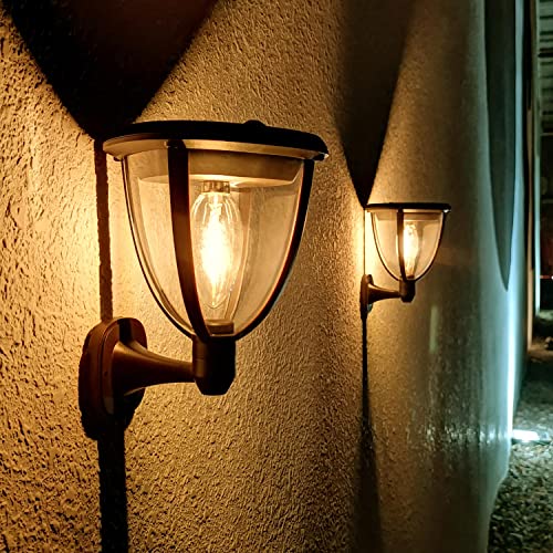 Lacasa Solarlampen für Außen, 2 Stück LED Solarleuchte Aussen Wandleuchte mit 2 Modi Warmweiß 2700K, Hohe Helligkeit Solar Pfostenleuchten für Garten Terrasse Garage Zaun, IP65 Wasserdicht Außenlampe von Lacasa