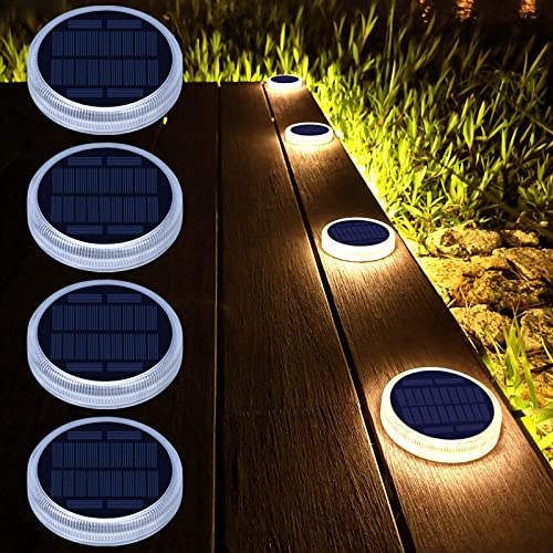 4 Stück Solarleuchten für Außen, Garten Solarlampen Bodenleuchte 24 LED 360° Solarlicht Bodeneinbauleuchten IP68 Auto On/Off Landschaft Beleuchtung für Treppe Gehweg Hof Boot, Warmweiß 3000K von Lacasa