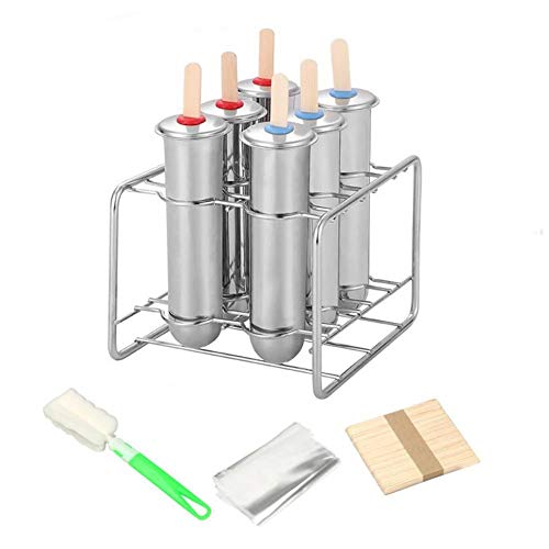 LaceDaisy Edelstahl Eiscreme-Form Popsicle Formen Set Eis Pop Macher Edelstahl Popsicle Form mit Stick Holder Eiscreme Form von 6 Für Sommer, Silbern#6 von LaceDaisy