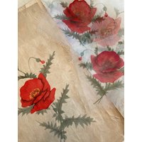 Antike Sammlung Von Sechs Handgemalten Mohnblumen Doilies & Tischmatte in Original Designpapier Mit Dem Design von LaceandlinenDesigns