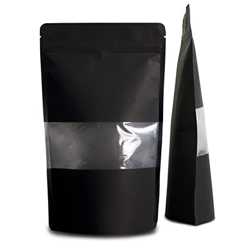 Lacers Klimaneutrale Standbodenbeutel aus Kraftpapier mit SICHTFENSTER in versch. Farben, Nachhaltig, ALU-Frei, Druckverschluss, UV Schutz, hohe Barriere-Eigenschaft (100, Schwarz, 100ml) von Lacers