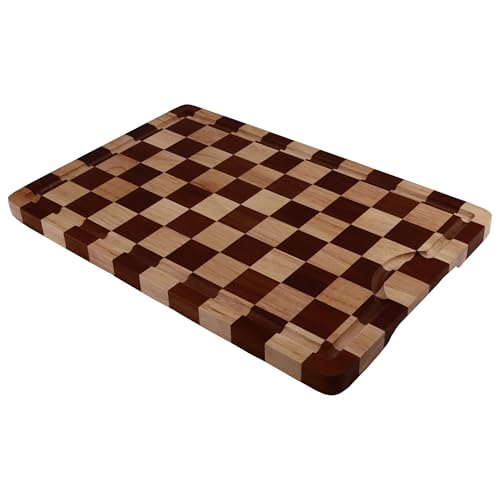 Lacers PurpleLine - Schneidebrett Holz mit Saftrille, Schachmuster Gummibaumholz, Antirutsch-Füße, Küchenbrett 255x385x20mm - Robust & Umweltfreundlich, Perfekt für Fleisch, Gemüse & Brot von Lacers