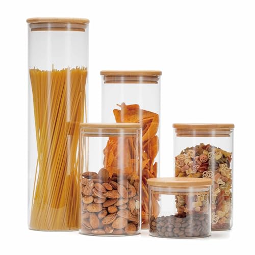 Lacers PurpleLine - Vorratsbehälter 10-Teilig | GLAS | Set | 5 Behälter + 5 Deckel | Deckel aus Bambus | 450ml / 2x1000ml / 1500ml / 2000ml | Aufbewahrungsglas Vorratsdose luftdicht Vorratsbehälter Lacers PurpleLine - Vorratsbehälter 10-Teilig | GLAS | Set | 5 Behälter + 5 Deckel | Deckel aus Bambus | 450ml / 2x1000ml / 1500ml / 2000ml | Aufbewahrungsglas Vorratsdose luftdicht Vorratsbehälter von Lacers