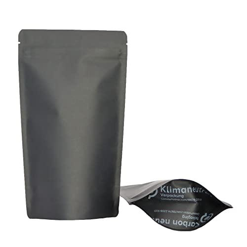 Lacers Standbodenbeutel Kraftpapier in versch. Farben, Klimaneutral, Nachhaltig, ALU-Frei, Druckverschluss, UV Schutz, hohe Barriere-Eigenschaft (100ml - 85x145+50mm, Schwarz, 100) von Lacers