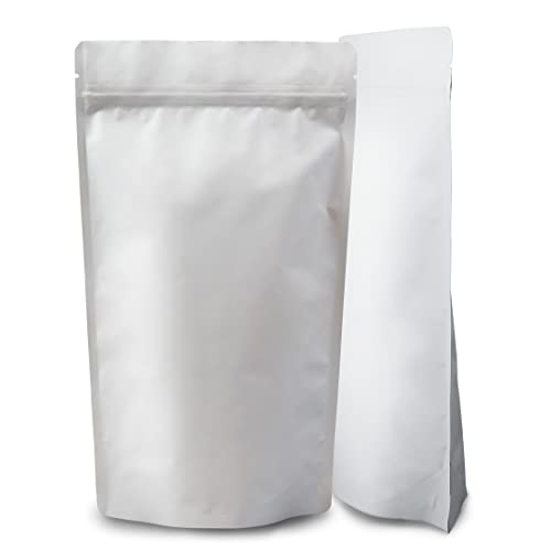 Lacers Standbodenbeutel Kraftpapier in versch. Farben, Klimaneutral, Nachhaltig, ALU-Frei, Druckverschluss, UV Schutz, hohe Barriere-Eigenschaft (100ml - 85x145+50mm, Weiss, 100) von Lacers