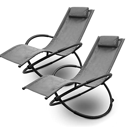 Lacestone Relax Liege Liegestuhl Gartenliege Sonnenliege Klappsessel Relaxliege Schaukelliege Klappbar (2X Relaxliege, Anthrazit) von Lacestone