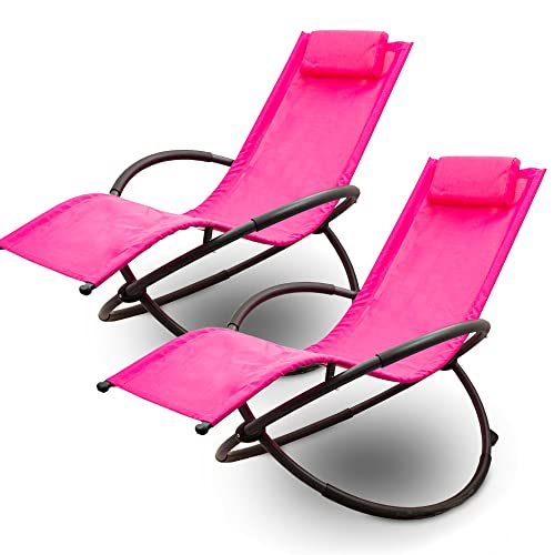 Lacestone Relax Liege Liegestuhl Gartenliege Sonnenliege Klappsessel Relaxliege Schaukelliege Klappbar (2X Relaxliege, Pink) von Lacestone