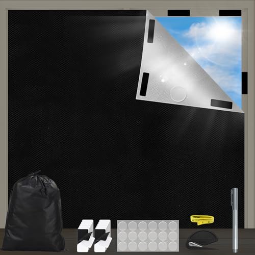 Fenster Verdunkelung, 100% Lichtundurchlässig Sonnenschutz Dachfenster Verdunkelung, Innen Sonnenschutz Fenster, Verdunklungsstoff Hitzeschutz Außen für Schlafzimmer, Kinderzimmer 145x 200cm von Lachesis
