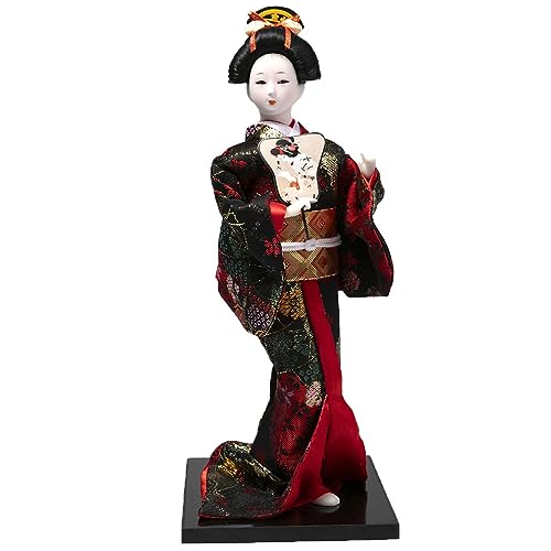 lachineuse - Japanische Puppe aus rotem & schwarzem Kimono – Traditionelle asiatische Puppe 31 cm – japanische Dekoration Wohnzimmer – Geisha-Figur – Handarbeit – Dekoration Haus Asien Japan von lachineuse