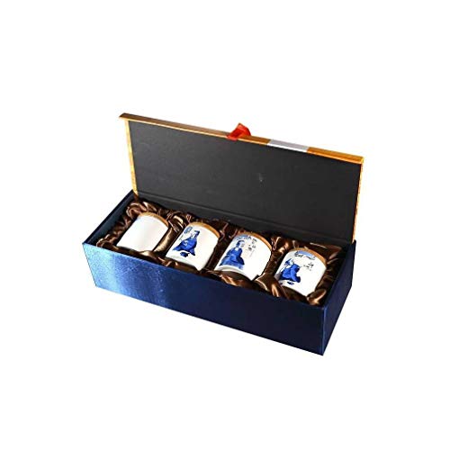 Lachineuse - 4 Tee- oder Gewürzgläser – Geschenkbox mit 4 Porzellantöpfen – mit Deckel und chinesischen Morifs – Farbe Weiß & Blau – Geschenkidee Asien China – traditionelles chinesisches Geschirr von lachineuse