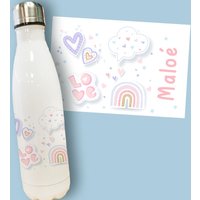 Personalisierte Wasserflasche Vorname Liebe|Wasserflasche Mit Strohhalm|Isolierte Wasserflasche|Wiederverwendbare Wasserflasche|Kürbis Zum von Lachouettemauve