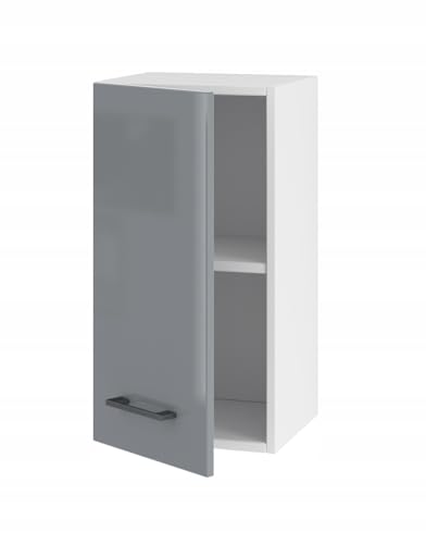 Hängeschrank Küchenschrank 30 cm mit Türen - schmaler Oberschrank für die Küche - einfach zu montieren - ideal für kleine Küchen - stabile Möbel (graues Acryl glänzend) von Laclar