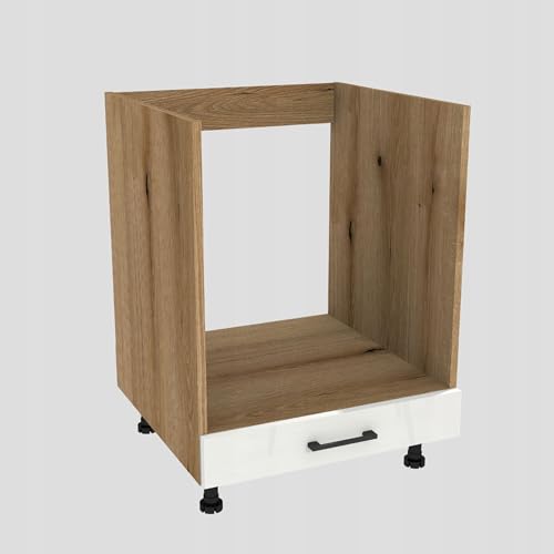 Laclar Capri Backofenschrank Unterschrank Küche 60×82×52,8 cm für Einbau-Backofen - Küchenschrank modern & stabil mit Tür - Soft-Close Scharniere - Eiche Evoke, Front Weiß matt von Laclar