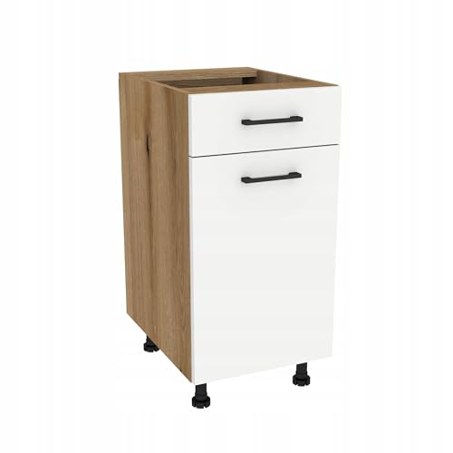 Laclar Capri Küchenschrank Unterschrank 60x82x48,5 cm - mit 1 Schublade - Soft-Close - Schienen HAFELE - Küchenmöbel modern - stabil & praktisch - Eiche Evoke, Front Weiß matt von Laclar