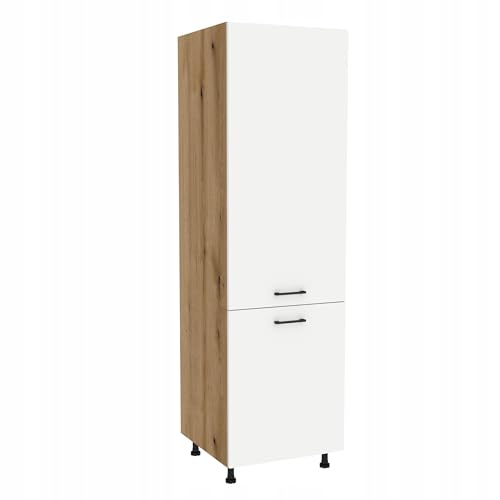 Laclar Capri Kühlschrankumbauschrank Küche 60×207×58 cm - Einbauschrank für Kühlschrank - Küchenschrank modern & stabil - Soft-Close Scharniere - Eiche Evoke, Front Weiß matt von Laclar