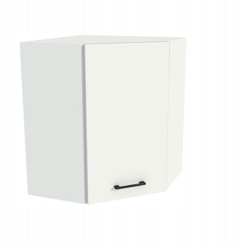 Laclar Eck-Hängeschrank Capri 60x72x32 cm - Küchenschrank mit Tür & Soft-Close Scharnieren - 2 Einlegeböden - Laminat 16 mm - modernes Design - Wandmontage - Weiß Matt/Weiß von Laclar