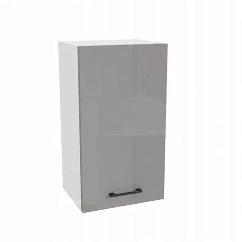Laclar Eck-Hängeschrank Küche Capri 40x32x72 cm - Oberschrank Hochglanz Küchenmöbel mit Soft-Close Tür & 2 Einlegeböden - Küchen Hängeschrank Wandmontage - Grau-Acryl Hochglanz/Weiß von Laclar