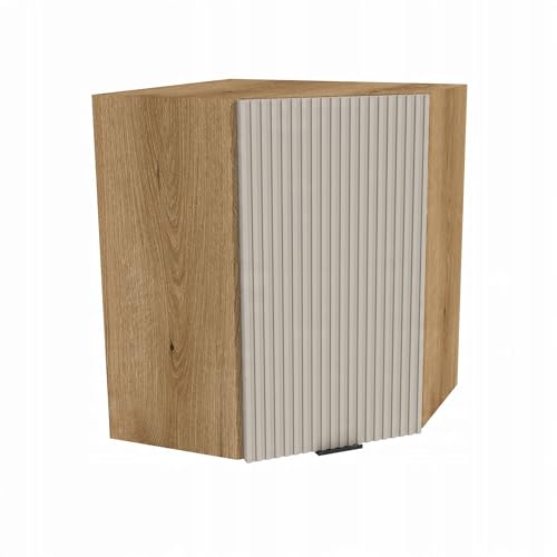 Laclar Eckhängeschrank VIGO RYFLA Kaschmir Mat/Evoke Eiche 60x32x72 cm - moderner Eckoberschrank mit Soft-Close - Griffleiste & variablen Einlegeböden - modulare Küchenmöbel - Elegantes Design von Laclar