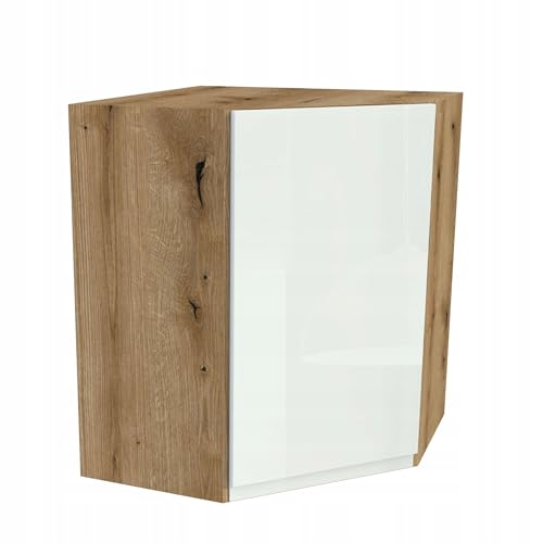 Laclar FREZO Eck-Oberschrank - Grifflos - Soft-Close - Modern - Optimale Raumnutzung & Stil für Ihre Küche - 60x32x72 cm - Eiche Evoke Front grifflos Weiß Glanz von Laclar