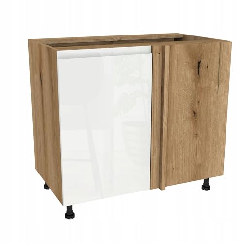 Laclar FREZO Eck-Unterschrank - Grifflos - Soft-Close - Hochglanz - Optimale Raumnutzung & Stil für Ihre Küche - 105x52x72 cm - Eiche Evoke Front grifflos Weiß Glanz von Laclar