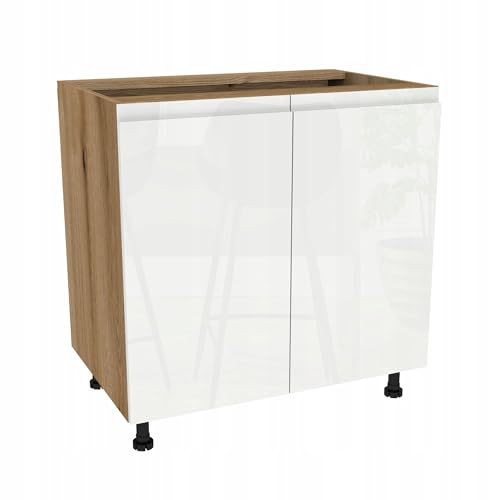 Laclar FREZO Küchen-Unterschrank - Grifflos - Soft-Close - Hochglanz - Vielseitige & stilvolle Stauraumlösung für Ihre Küche - 80x48,5x72 cm - Eiche Evoke Front grifflos Weiß Glanz von Laclar
