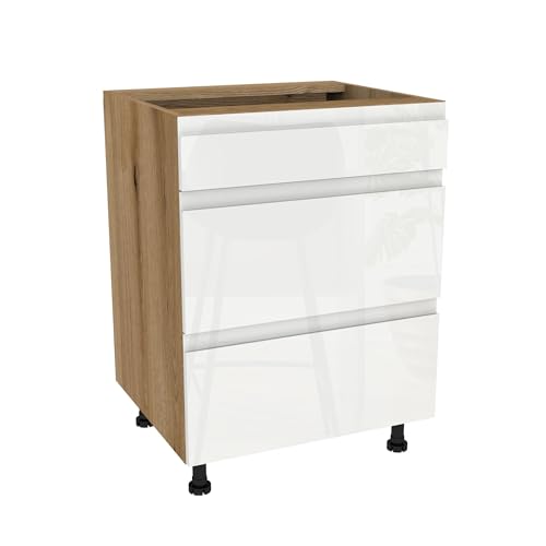 Laclar FREZO Küchen-Unterschrank mit Schubladen - Grifflos - Soft-Close - Hochglanz - Elegante & funktionale Lösung für Ihre Küche - 60x48,5x72 cm - Eiche Evoke Front grifflos Weiß Glanz Laclar FREZO Küchen-Unterschrank mit Schubladen - Grifflos - Soft-Close - Hochglanz - Elegante & funktionale Lösung für Ihre Küche - 60x48,5x72 cm - Eiche Evoke Front grifflos Weiß Glanz von Laclar