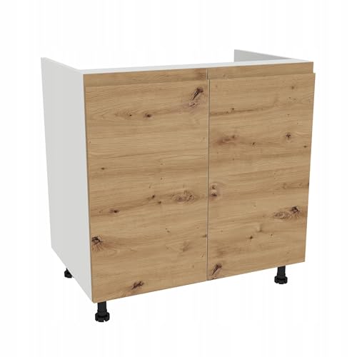 Laclar FREZO Spülenunterschrank - Grifflos - Soft-Close - Modern - Funktional & Elegant für Ihre Küche - 80x48,5x72 cm - Weißfront grifflos Eiche Artisan von Laclar