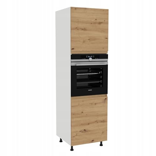 Laclar FREZO Unterschrank für Backofen - Grifflos - Soft-Close - Modern - Perfekte Integration & Stil für Ihre Küche - 60x58x197 cm - Weißfront grifflos Eiche Artisan von Laclar