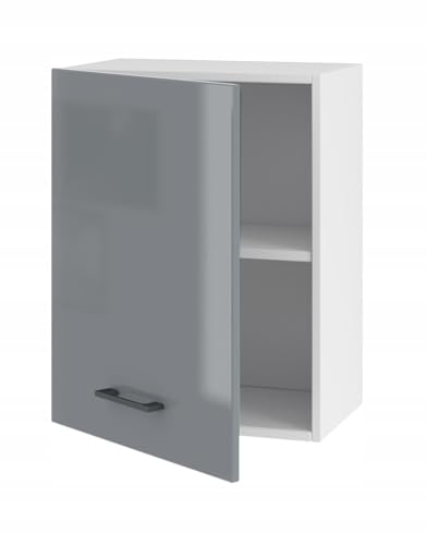 Laclar Hängendes Küchenregal mit Tür, 45 cm – Kompakte Oberschrank mit Stauraum - einfach zu montieren - Universalfront - Robustes Material - ideal für kleine und große Küchen (graues Acryl glänzend) von Laclar