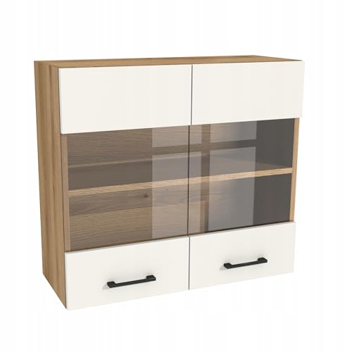 Laclar Hängeschrank Vitrine Küche Capri 80x32x72 cm - Oberschrank mit Soft-Close Türen & 2 Einlegeböden - zur Wandmontage - Selbstmontage - Korpus Eiche Evoke, Front Weiß matt von Laclar
