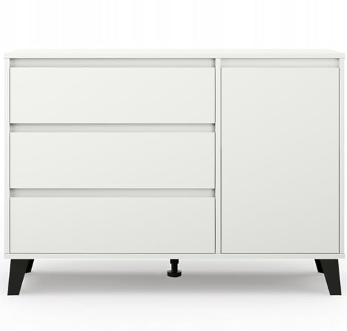 Laclar Kommode 110x78x39 cm mit 3 Schubladen und Tür - laminiert - Türen Links oder rechts montierbar - einfach zu montieren - weiß matt von Laclar
