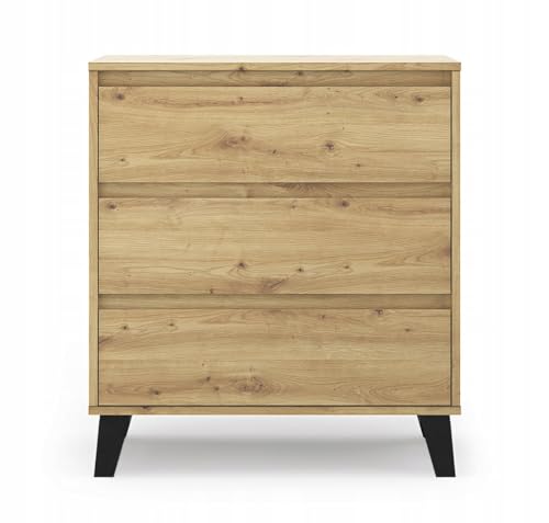 Laclar Kommode 70x78x39 cm - mit 3 Schubladen - mit gefrästen Griffen - Kugelgelagerte Führungen - PVC-Kanten - Eiche Artisan von Laclar