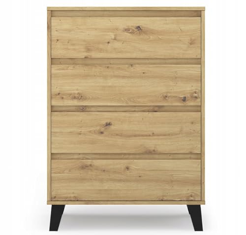 Laclar Kommode 70x99x39 cm mit 4 Schubladen - mit gefrästen Griffen - einfache Selbstmontage - Eiche Artisan von Laclar