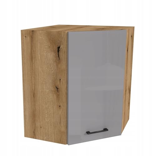 Laclar Küchen Eckschrank Capri 60x32x72cm - Eiche Evoke Korpus - Grau Hochglanz Acrylfront - Hängeschrank mit 2 Einlegeböden & Soft-Close - Modernes Design von Laclar