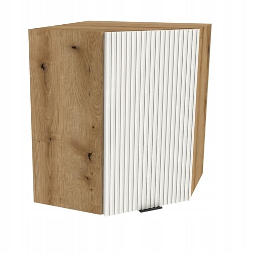 Laclar Küchen Eckschrank VIGO 60x32x72cm - Eiche Evoke Korpus - Weiß Matt RYFLA Front - Hängeschrank mit 2 Einlegeböden & Soft-Close - Modernes Rillen-Design von Laclar