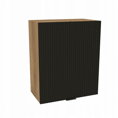 Laclar Küchen Hängeschrank VIGO RYFLA - Küchenoberschrank Schwarz Matt & Evoke Eiche Optik - Soft-Close- 60x72x32 cm - Modernes Design - Stilvolle Aufbewahrung von Laclar