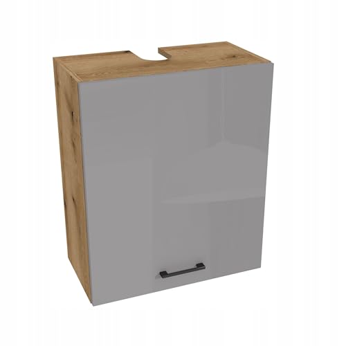Laclar Küchenoberschrank CAPR 60x32x72 cm - Eiche Evoke Korpus - Grau Hochglanz Acrylfront - Dunstabzugshauben-Schrank mit Soft-Close - Modernes Hängeschrank Design von Laclar