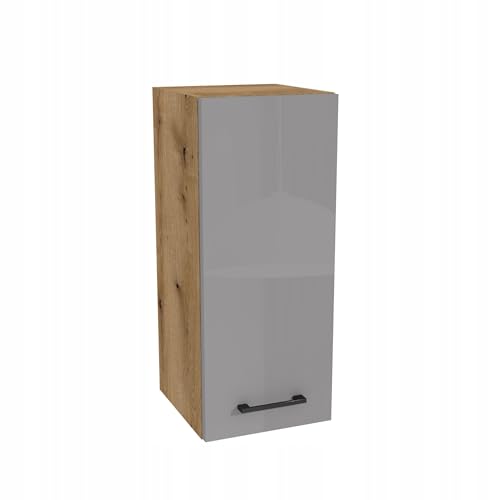 Laclar Küchenoberschrank Capri 30x32x72 cm - Eiche Evoke Korpus - Grau Hochglanz Acrylfront - Küchenhängeschrank mit 2 Einlegeböden & Soft-Close - Modernes Design von Laclar