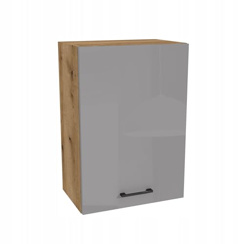 Laclar Küchenoberschrank Capri 50x32x72 cm - Eiche Evoke Korpus - Grau Hochglanz Acrylfront - Küchenhängeschrank mit 2 Einlegeböden & Soft-Close - Modernes Design von Laclar