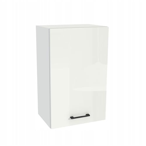 Laclar Küchenoberschrank Hängeschrank Capri 45x72x32 cm - moderner Wandküchenschrank mit Soft-Close Tür, Regal und Griff - Küchenmöbel Stauraum Aufbewahrung - Weiß Acryl Hochglanz/Weiß von Laclar