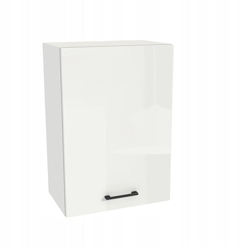 Laclar Küchenoberschrank Hängeschrank Capri 50x72x32 cm - moderner Wandküchenschrank mit Soft-Close Tür, Regal und Griff - Küchenmöbel Stauraum Aufbewahrung - Weiß Acryl Hochglanz/Weiß von Laclar
