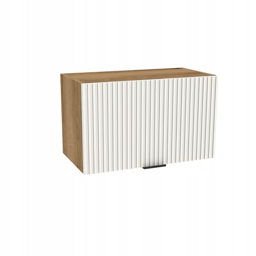 Laclar Küchenoberschrank VIGO 60x32x36 cm - Eiche Evoke Korpus - Weiß Matt RYFLA Front - Dunstabzugshauben-Schrank mit Soft-Close - Modernes Rillen-Design von Laclar