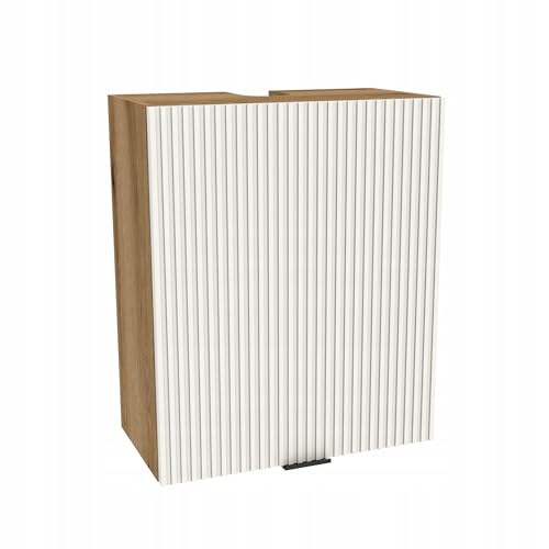 Laclar Küchenoberschrank VIGO 60x32x72 cm - Eiche Evoke Korpus - Weiß Matt RYFLA Front - Dunstabzugshauben-Schrank mit Soft-Close - Modernes Rillen-Design von Laclar