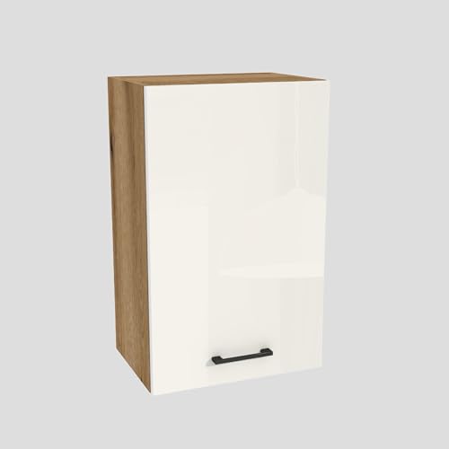 Laclar Küchenschrank Hängeschrank Capri 45x72x32 cm - Wandschrank mit Soft-Close Tür & Einlegeböden - Küchenmöbel modern - Eiche Evoke, weißes Acryl Hochglanz von Laclar