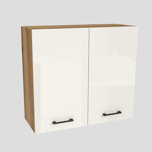 Laclar Küchenschrank Hängeschrank Capri 80x72x32 cm - Wandschrank mit Soft-Close Tür & Einlegeböden - Küchenmöbel modern - Eiche Evoke, weißes Acryl Hochglanz von Laclar