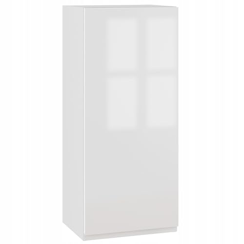 Laclar Küchenschrank mit grifflosen MDF- und Acrylfronten - 1 Tür - 3 Regale - verstellbare Füße - einfach montierbar - modernes Design für Ihre Küche - für jeden Raum - weißer Acrylglanz von Laclar