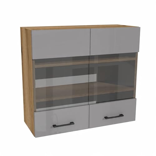 Laclar Küchenvitrine Capri 80x32x72cm - Eiche Evoke Korpus - Grau Hochglanz Acrylfront - Hängeschrank mit 2 Türen & Einlegeböden - Soft-Close - Modernes Design Laclar Küchenvitrine Capri 80x32x72cm - Eiche Evoke Korpus - Grau Hochglanz Acrylfront - Hängeschrank mit 2 Türen & Einlegeböden - Soft-Close - Modernes Design von Laclar