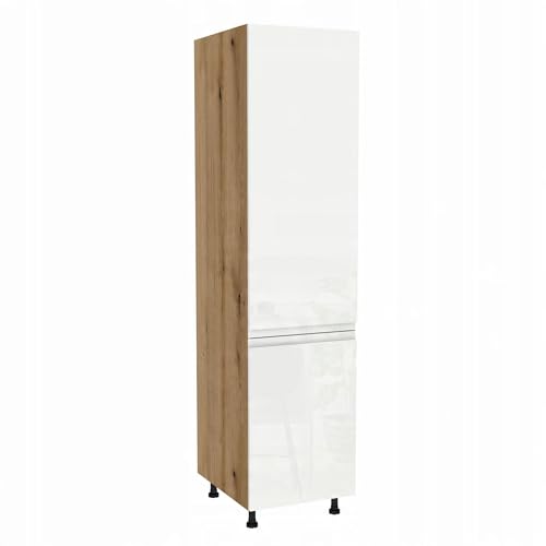 Laclar LUGO Küchen-Unterschrank - Grifflos - Modern - Hochglanz - Stilvolle & funktionale Stauraumlösung für Ihre Küche - 50x60x72 cm - Eiche Evoke Front grifflos Weiß von Laclar
